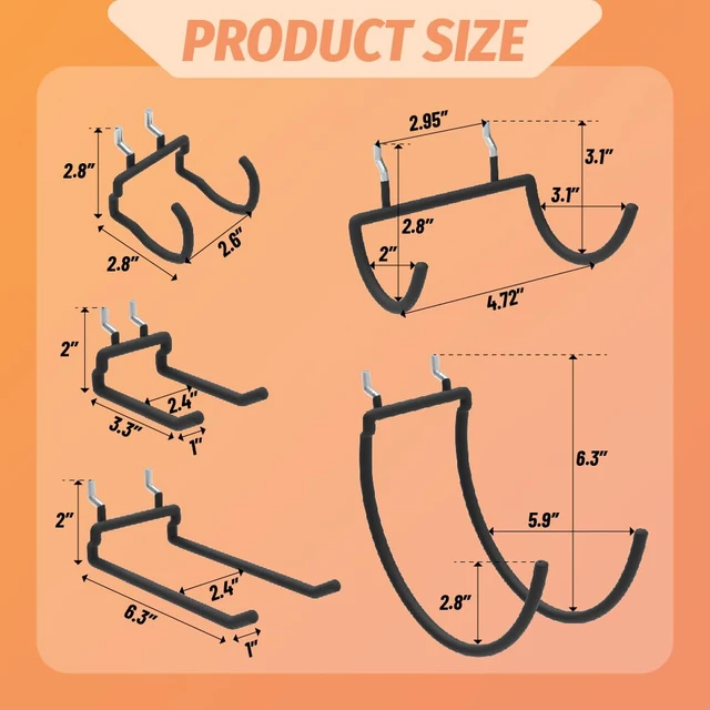 Alt view image 5 of 7 - 10 Pack Pegboard Drill Holder Utility Hooks for 1/4 Inch Pegboard Tool Holders with 20 lb Capacity for Power Tools, Hammers, Cords, Hoses, Shovels, Brooms and Garage Storage