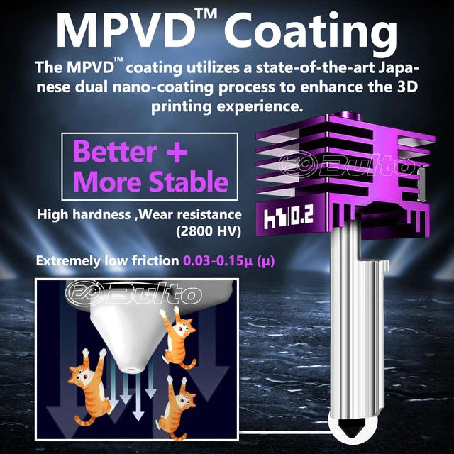 Alt view image 2 of 7 - 2 Pcs Upgraded 0.2mm A2L/H2D/X2D/H2S/H2C/P2S Hotend with Anti-Stick MPVD Coating - High Speed Hardened Steel P2S Nozzle for Bambu Lab P2S,H2 Series,A1/A1MINI, A2L,Bamboo Lab Parts & Accessories