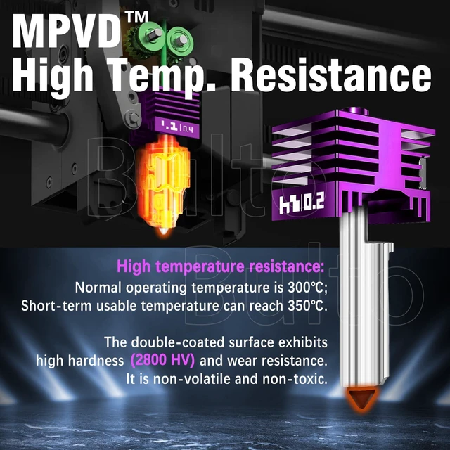 Alt view image 6 of 7 - 2 Pcs Upgraded 0.2mm A2L/H2D/X2D/H2S/H2C/P2S Hotend with Anti-Stick MPVD Coating - High Speed Hardened Steel P2S Nozzle for Bambu Lab P2S,H2 Series,A1/A1MINI, A2L,Bamboo Lab Parts & Accessories