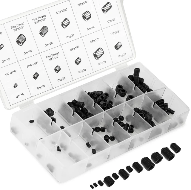 Main image of 50484A Internal Hex Allen Set Screw Assortment Kit, Coarse and Fine Thread Screws with Full-Steel Construction, 200-Piece Set