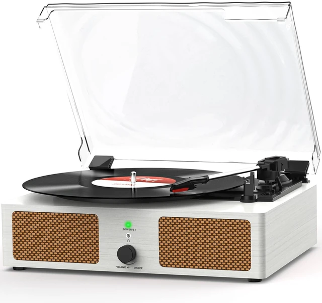 Main image of Vinyl Record Player Wireless Turntable with Speakers & USB, White Bluetooth Input Headphone Jack RCA Output Auto Stop Belt-Driven 3 Speed Vintage Phonograph for Entertainment and Home Decor