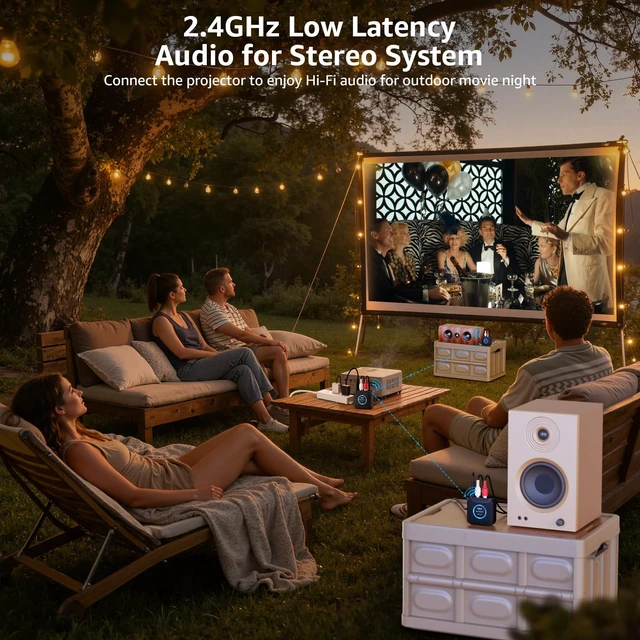 Alt view image 3 of 7 - 2.4 GHz (1 TX+2 RX) Wireless Audio Transmitter Receiver Set for TV, 25ms Low Latency RCA AUX Wireless Audio Adapter Kit for Projector/PC/Home Stereo/Powered Speaker/Amplifier/Soundbar