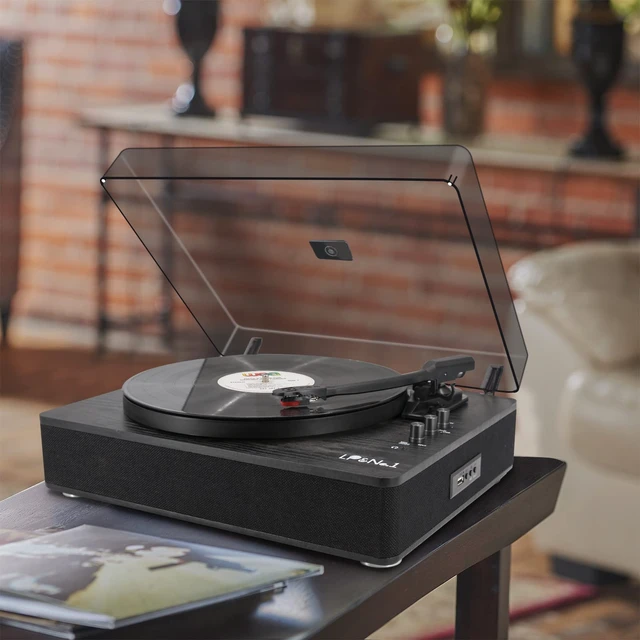 Alt view image 6 of 7 - 9-in-1 Bluetooth Vinyl Record Player with Stereo Speakers USB play & Record vinyl to MP3, Pitch Control,Full-size 3-speed Turntable&Belt Drive,Phono Preamp,AUX IN,RCA &Headphone Out