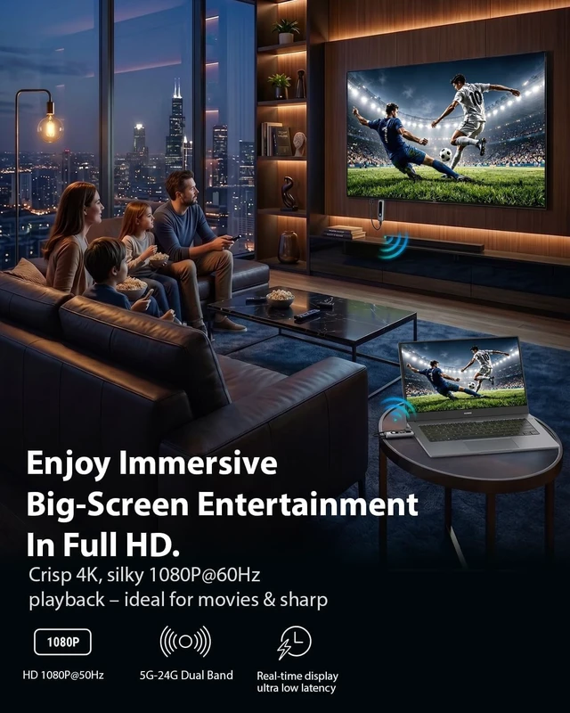 Alt view image 6 of 7 - Upgraded Wireless HDMI Transmitter and Receiver 328FT/100M with LED Display, 4K Decode, 1080P Output, LED Display, 2.4G/5.8G, Plug and Play, for PC/Projector/TV Box