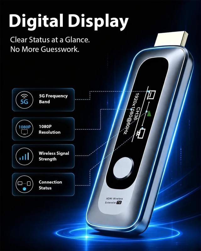 Alt view image 7 of 7 - Upgraded Wireless HDMI Transmitter and Receiver 328FT/100M with LED Display, 4K Decode, 1080P Output, LED Display, 2.4G/5.8G, Plug and Play, for PC/Projector/TV Box