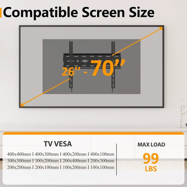 Alt view image 6 of 7 - TV Wall Mount Quick Release for 26-70 inch TV Bracket Ultra Slim Fit Most Flat Screen and Curved Television,Max VESA 400x400mm Hold up to 99 lbs,Fixed Monitor Bracket Low Profile Wall Mount