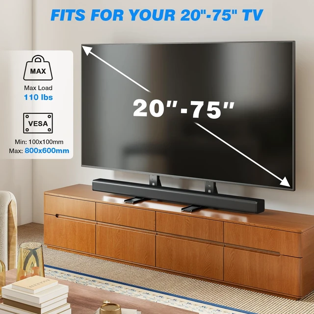 Alt view image 2 of 7 - Universal TV Stand Mount for 20-75 inch Flat Curved TVs Height Adjustable Tabletop TV Stand, Replacement TV Feet with Cable Management, Holds 110 lbs, Max VESA 800x600mm