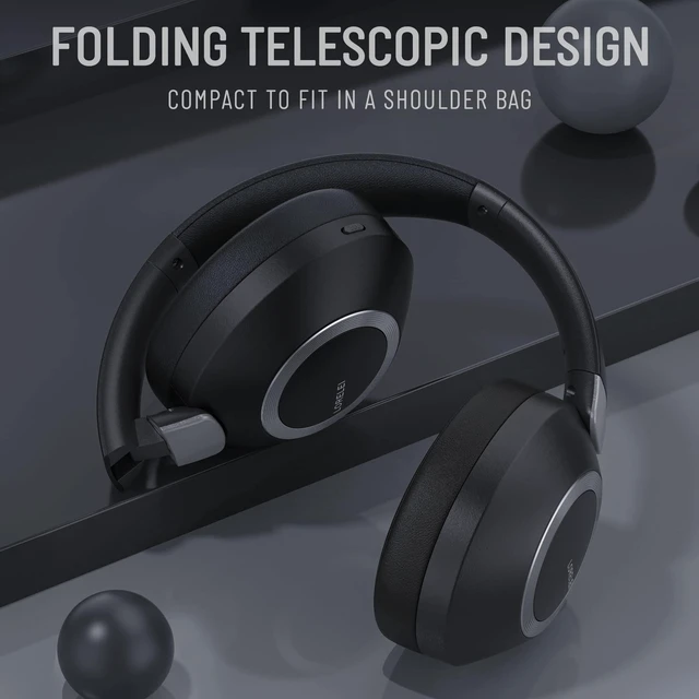 Alt view image 5 of 6 - B-C6 Wireless Over Ear Headphones, 50H Playtime Foldable Lightweight Bluetooth Headsets, Deep Bass, Built-in Microphone, Memory Foam Earmuff, for Travel, Home Office(Space Black)
