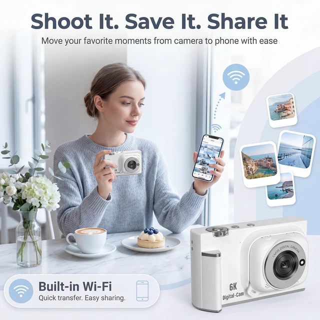 Alt view image 6 of 7 - Digital Camera with WiFi, 2-in-1 Camera with Detachable Mini POV Camera, Vlogging & Travel Camera with Flip Screen for Selfies, Video Recording and Content Creation