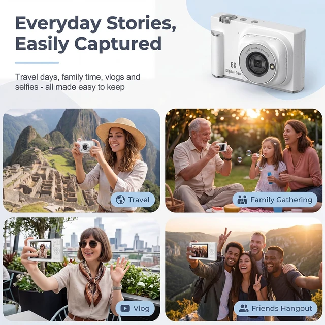 Alt view image 5 of 7 - Digital Camera with WiFi, 2-in-1 Camera with Detachable Mini POV Camera, Vlogging & Travel Camera with Flip Screen for Selfies, Video Recording and Content Creation