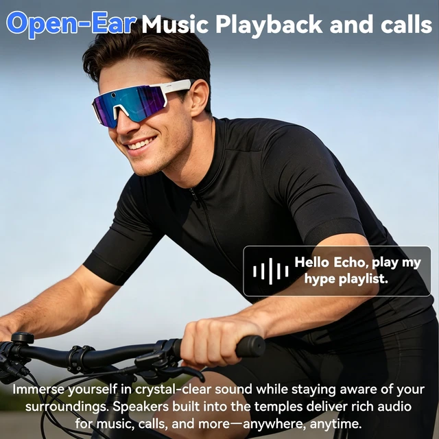 Alt view image 3 of 7 - Pro AI Smart Glasses with 32MP Camera for Cycling & Hiking ChatGPT Voice Assistant, Polarized Sunglasses, DualMic ENC Noise Cancelling, AntiShake, Live Translation, Long Battery Life