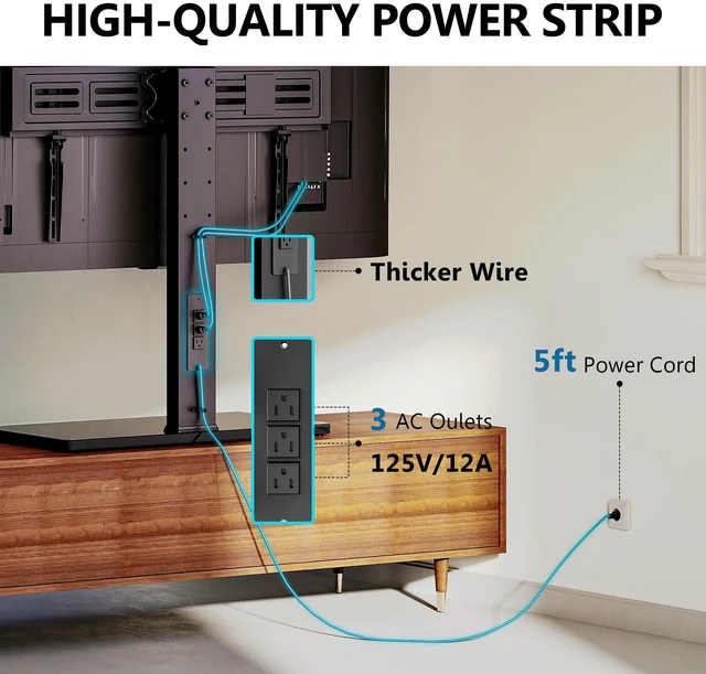Alt view image 2 of 7 - Universal TV Stand with Power Outlets for 50-85 inch TVs, Black Tabletop Tall TV Stand with Swivel Height Adjustable for Bedroom Living Room, 27.5''Large Tempered Glass Base, up to 110 lb