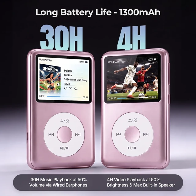 Alt view image 5 of 7 - Y2 Mp3 Player with Bluetooth, Lossless DSD DAC FLAC Support, 8GB Classic Dedicated Music Player with Playlists and FM Radio, Supports up to 2TB Pink
