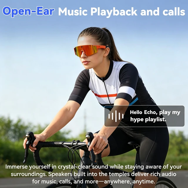Alt view image 3 of 7 - Pro AI Smart Glasses with 32MP Camera for Cycling & Hiking ChatGPT Voice Assistant, Polarized Sunglasses, DualMic ENC Noise Cancelling, AntiShake, Live Translation, Long Battery Life