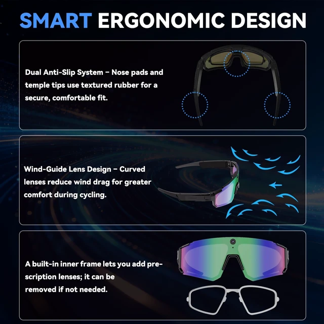Alt view image 7 of 7 - Pro AI Smart Glasses with 32MP Camera for Cycling & Hiking ChatGPT Voice Assistant, Polarized Sunglasses, DualMic ENC Noise Cancelling, AntiShake, Live Translation, Long Battery Life