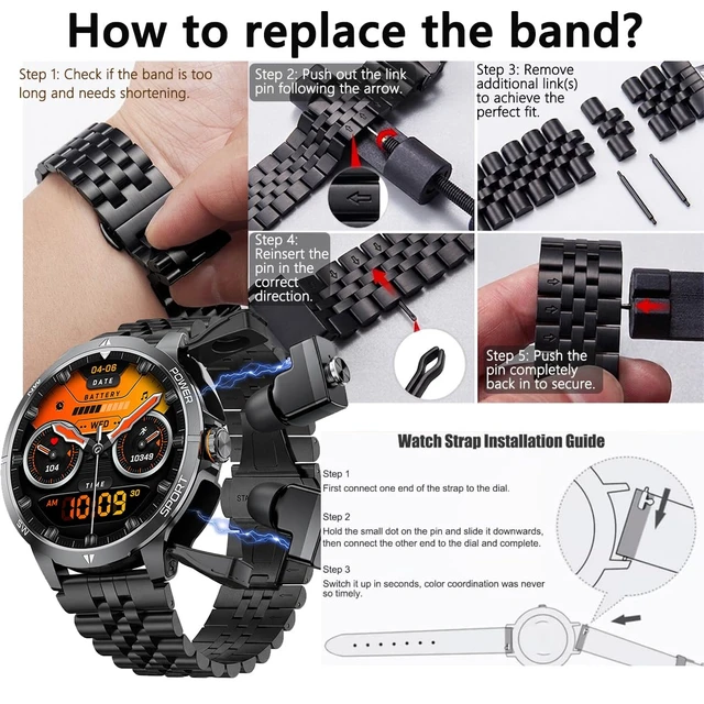 Alt view image 3 of 7 - Military Smart Watch with Earbuds for Men and Women,+ Metal Band Compass & FlashLight, Tactical Smartwatch, BT Calling, 100+ Sports Modes, Fitness Tracker, Android iOS Compatible