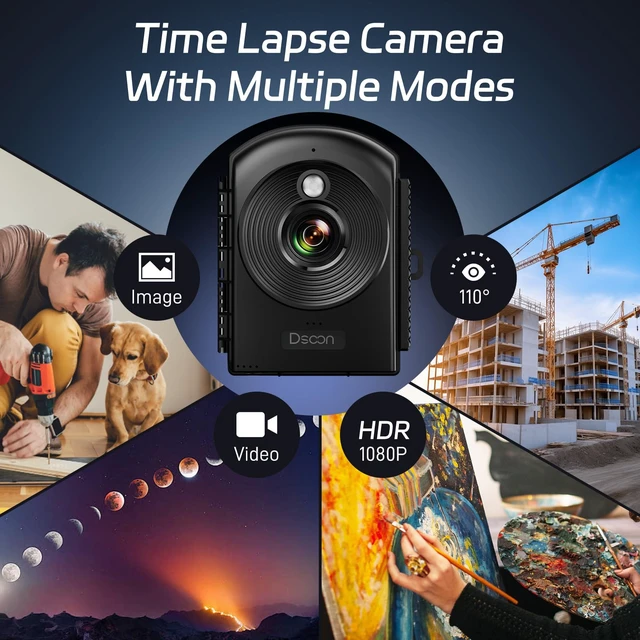 Alt view image 3 of 7 - Time Lapse Camera,1080P FHD Timelapse Camera Outdoor Construction Recording,180-Days Standby,110° Wide Angle & 2.4" LCD Screen,IP66 Waterproof,Multiple Modes,Includes 32GB TF Card