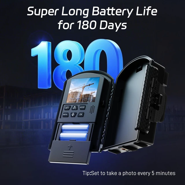 Alt view image 5 of 7 - Time Lapse Camera,1080P FHD Timelapse Camera Outdoor Construction Recording,180-Days Standby,110° Wide Angle & 2.4" LCD Screen,IP66 Waterproof,Multiple Modes,Includes 32GB TF Card