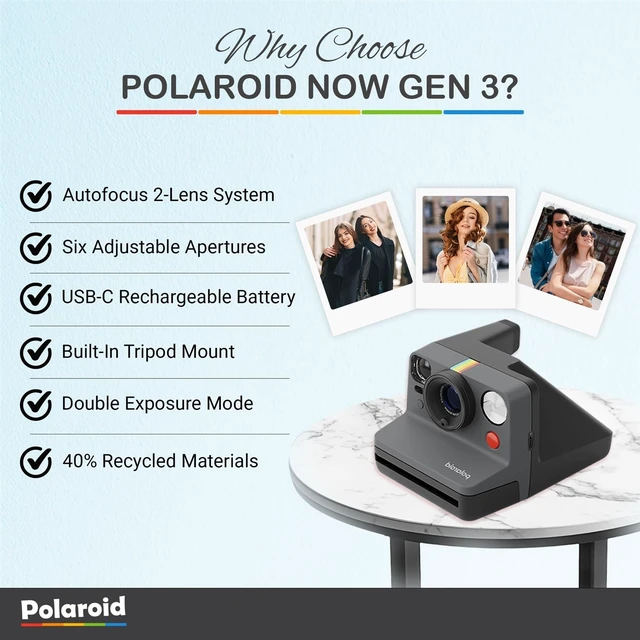 Alt view image 3 of 7 - Now Generation 3 I-Type Instant Camera (Black) Bundle with Color I-Type Film (8 Exposures), Hard Protective Case and Wrist Strap