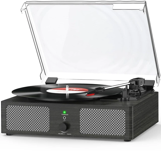 Main image of Vinyl Record Player Wireless Turntable with Speakers & USB, Black Bluetooth Input Headphone Jack RCA Output Auto Stop Belt-Driven 3 Speed Vintage Phonograph for Entertainment and Home Decor