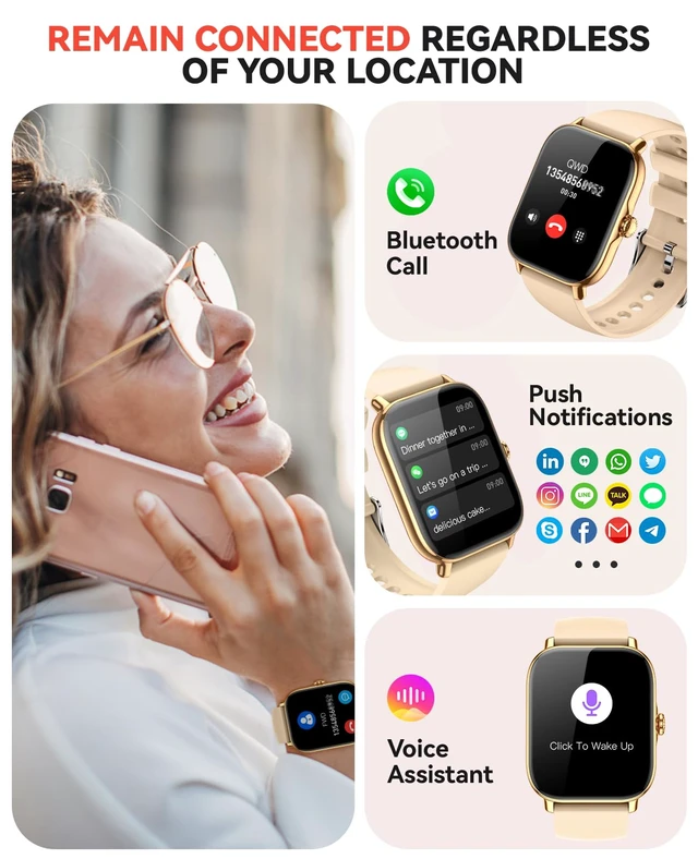 Alt view image 2 of 7 - Smart Watch for Women Men- Answer/Make Call, IP68 Waterproof Fitness Step Tracker Watch with Sleep Monitor/Activity Counter/110+ Sport Mode, Smartwatch for Andriod iPhone Compatible, Gold
