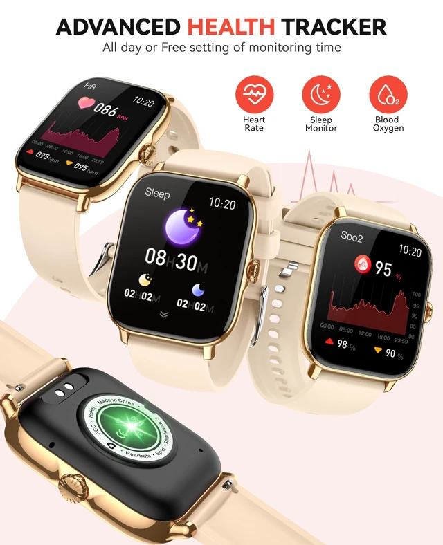 Alt view image 4 of 7 - Smart Watch for Women Men- Answer/Make Call, IP68 Waterproof Fitness Step Tracker Watch with Sleep Monitor/Activity Counter/110+ Sport Mode, Smartwatch for Andriod iPhone Compatible, Gold