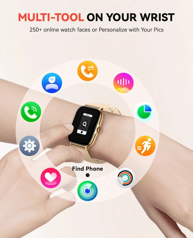 Alt view image 7 of 7 - Smart Watch for Women Men- Answer/Make Call, IP68 Waterproof Fitness Step Tracker Watch with Sleep Monitor/Activity Counter/110+ Sport Mode, Smartwatch for Andriod iPhone Compatible, Gold