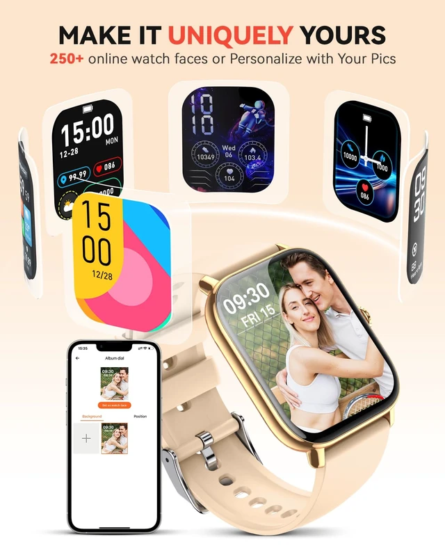 Alt view image 5 of 7 - Smart Watch for Women Men- Answer/Make Call, IP68 Waterproof Fitness Step Tracker Watch with Sleep Monitor/Activity Counter/110+ Sport Mode, Smartwatch for Andriod iPhone Compatible, Gold