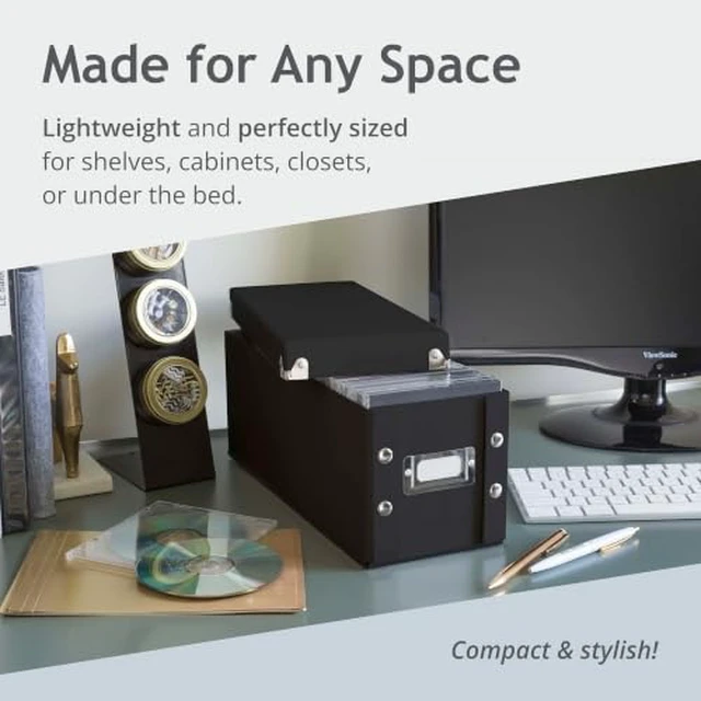 Alt view image 3 of 7 - CD Storage Box, 4-Pack, Holds 165 Sleeved CDs per Box, Black Reinforced corners, chrome label holder, snap assembly, works well as a cd holder and cd organizer, folds flat