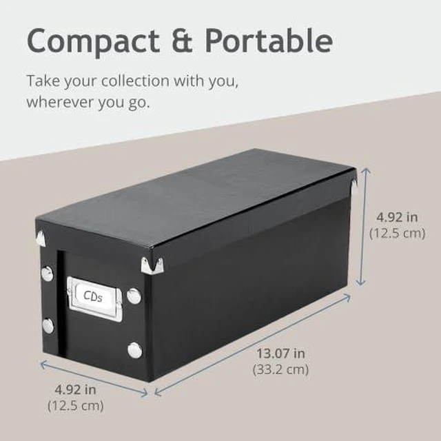 Alt view image 7 of 7 - CD Storage Box, 4-Pack, Holds 165 Sleeved CDs per Box, Black Reinforced corners, chrome label holder, snap assembly, works well as a cd holder and cd organizer, folds flat