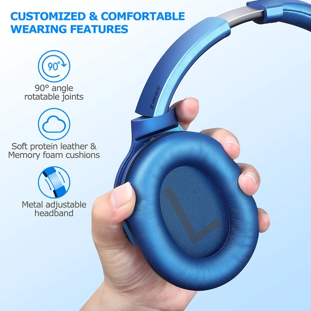Alt view image 2 of 6 - Active Noise Cancelling Headphones, 40H Playtime Wireless Bluetooth Headset with Deep Bass Hi-Fi Stereo Sound,Over-Ear Headphone,Comfortable Earpads for Travel/Home/Office (Blue)