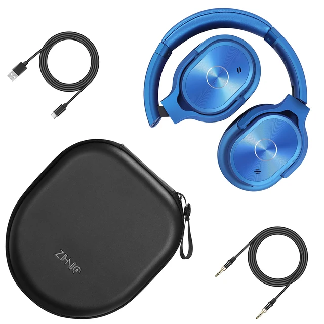Alt view image 6 of 6 - Active Noise Cancelling Headphones, 40H Playtime Wireless Bluetooth Headset with Deep Bass Hi-Fi Stereo Sound,Over-Ear Headphone,Comfortable Earpads for Travel/Home/Office (Blue)