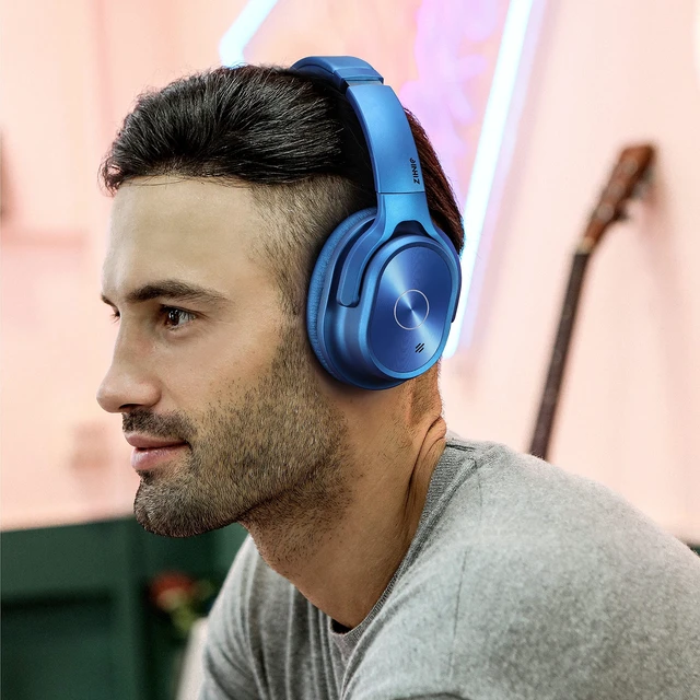 Alt view image 5 of 6 - Active Noise Cancelling Headphones, 40H Playtime Wireless Bluetooth Headset with Deep Bass Hi-Fi Stereo Sound,Over-Ear Headphone,Comfortable Earpads for Travel/Home/Office (Blue)