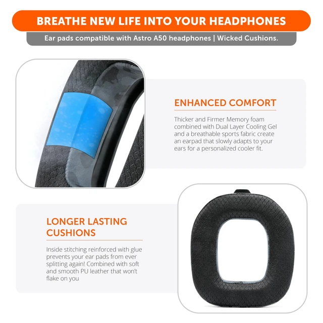 Alt view image 4 of 7 - Mod Kit A50 - Earpads & Headband for Astro A50 Gen 4/5 / A50x Made by Wicked Cushions Cooling Gel Earpads and Matching Headband that offer Enhanced Comfort & Durability Black Camo