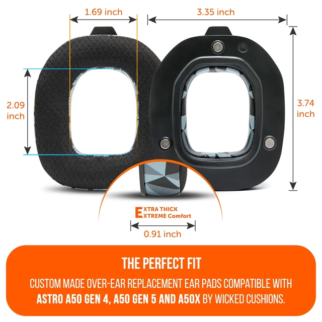 Alt view image 5 of 7 - Mod Kit A50 - Earpads & Headband for Astro A50 Gen 4/5 / A50x Made by Wicked Cushions Cooling Gel Earpads and Matching Headband that offer Enhanced Comfort & Durability Geo Grey