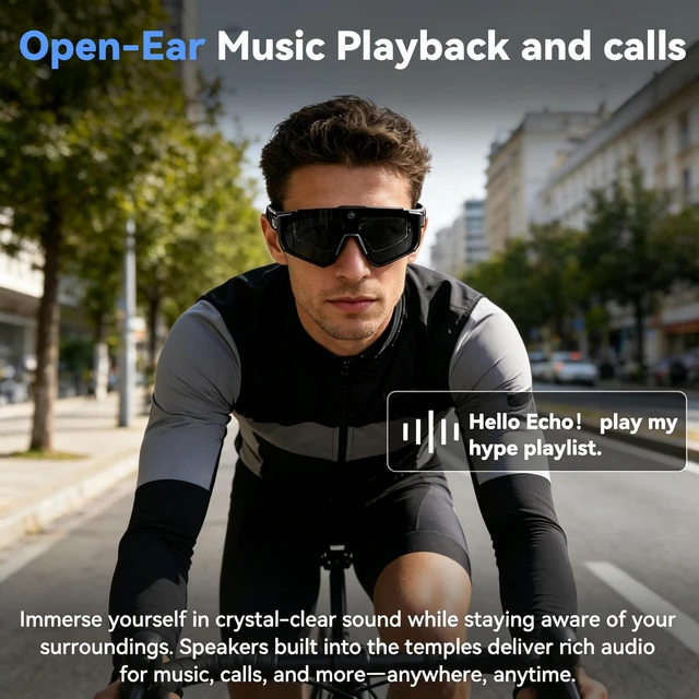 Alt view image 3 of 7 - Pro AI Smart Glasses with 32MP Camera for Cycling & Hiking ChatGPT Voice Assistant, Polarized Sunglasses, DualMic ENC Noise Cancelling, AntiShake, Live Translation, Long Battery Life