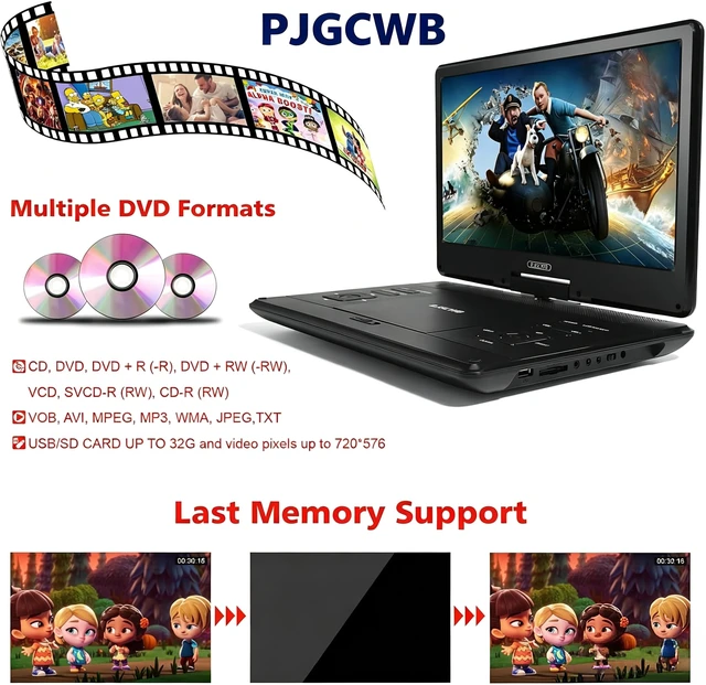 Alt view image 3 of 6 - 16.9 Portable DVD Player with 14.1" Large HD Screen,High Volume Speaker,4-6 Hours Built-in Rechargeable Battery,Support USB/SD Card/Sync TV and Multiple Disc Formats,Region Free