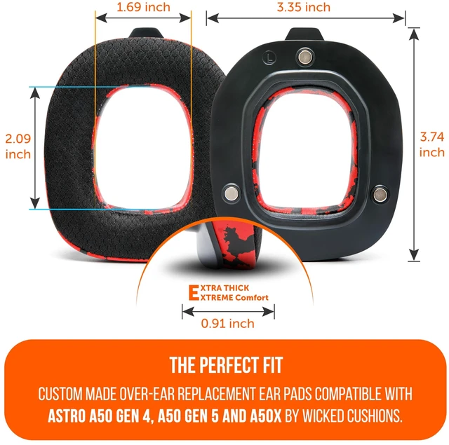 Alt view image 5 of 7 - Mod Kit A50 - Earpads & Headband for Astro A50 Gen 4/5 / A50x Made by Wicked Cushions Cooling Gel Earpads and Matching Headband that offer Enhanced Comfort & Durability Red Camo