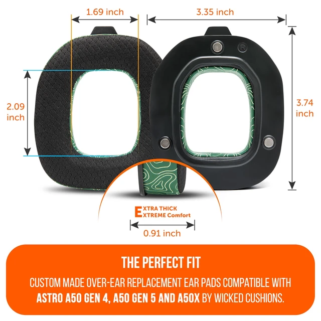 Alt view image 5 of 7 - Mod Kit A50 - Earpads & Headband for Astro A50 Gen 4/5 / A50x Made by Wicked Cushions Cooling Gel Earpads and Matching Headband that offer Enhanced Comfort & Durability Emerald Tide