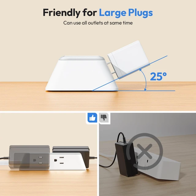 Alt view image 4 of 7 - Split Extension Cord 12FT, Twin Extension Cord with 6 AC Outlets on Each Side, 2 USB-A & 1 USB-C, Flat Plug Dual Extension Cord for Behind Bed, Couch, Nightstands