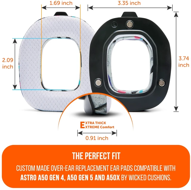Alt view image 5 of 7 - Mod Kit A50 - Earpads & Headband for Astro A50 Gen 4/5 / A50x Made by Wicked Cushions Cooling Gel Earpads and Matching Headband that offer Enhanced Comfort & Durability 90's White