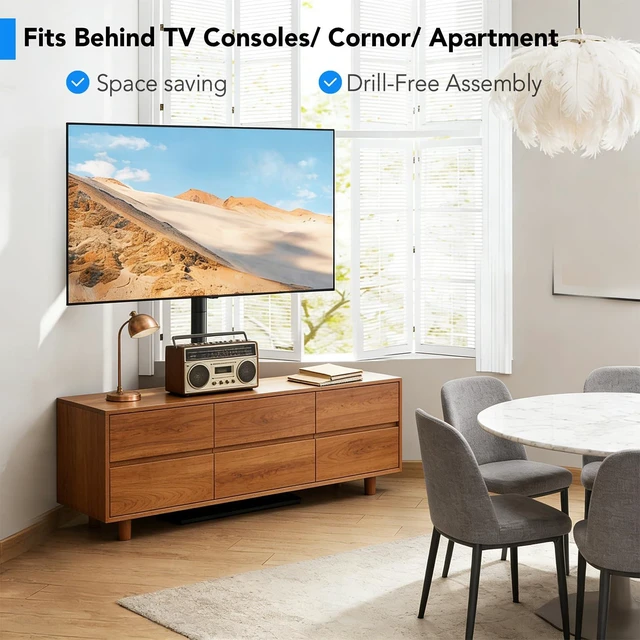 Alt view image 7 of 7 - Floor TV Stand with Mount for 26-60 inch TVs up to 77 lbs, Height Adjustable/Swivel/Tilt Tall Standing TV Stand for Bedroom,Dorm, Living Room and Corner,Wood Base Saving Space Design,Black