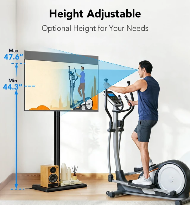 Alt view image 4 of 7 - Floor TV Stand with Mount for 26-60 inch TVs up to 77 lbs, Height Adjustable/Swivel/Tilt Tall Standing TV Stand for Bedroom,Dorm, Living Room and Corner,Wood Base Saving Space Design,Black