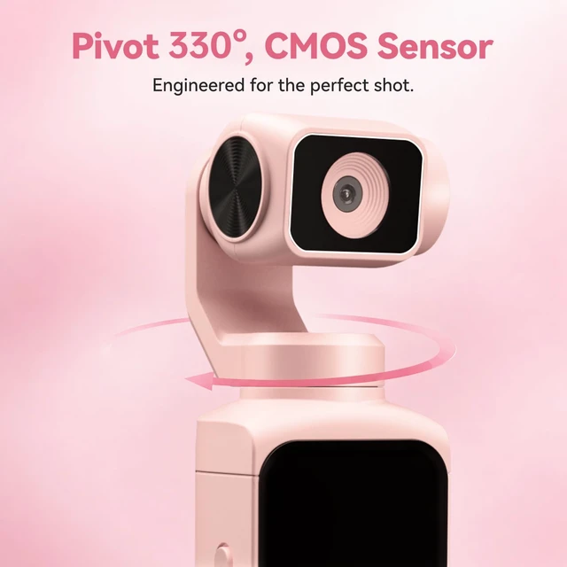Alt view image 5 of 7 - 4K Pocket Vlogging Camera with 330° Rotating Lens, Face Tracking - Pink Handheld Vlog Camera Starter Kit with Tripod & 16GB Card. Smart Face Tracking & WiFi Sharing for YouTube & TikTok