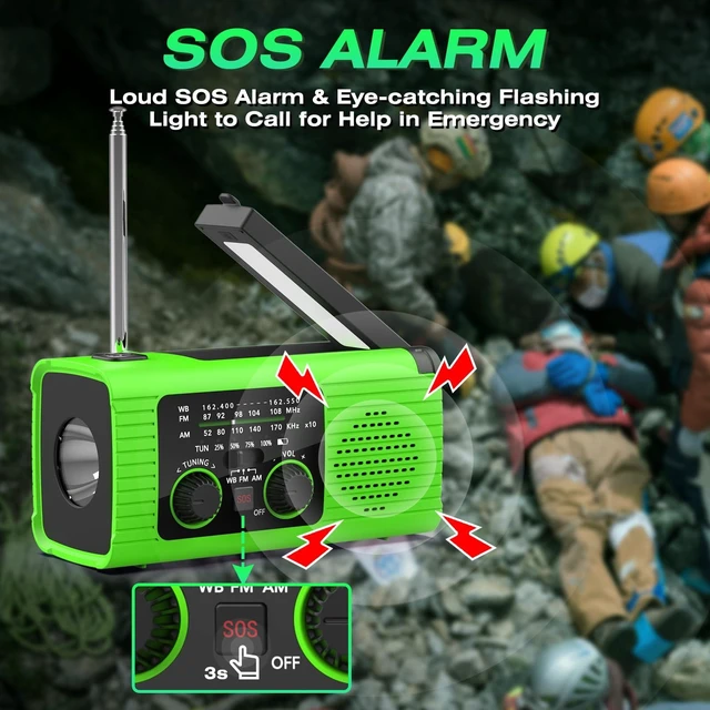 Alt view image 4 of 7 - Weather Radios for Emergency, Hand Crank Emergency Radio Multifunctioal Portable Radio with USB Solar Hand Crank Charged, Flashlight, SOS Alarm for Extreme Weather, Camping, Survival