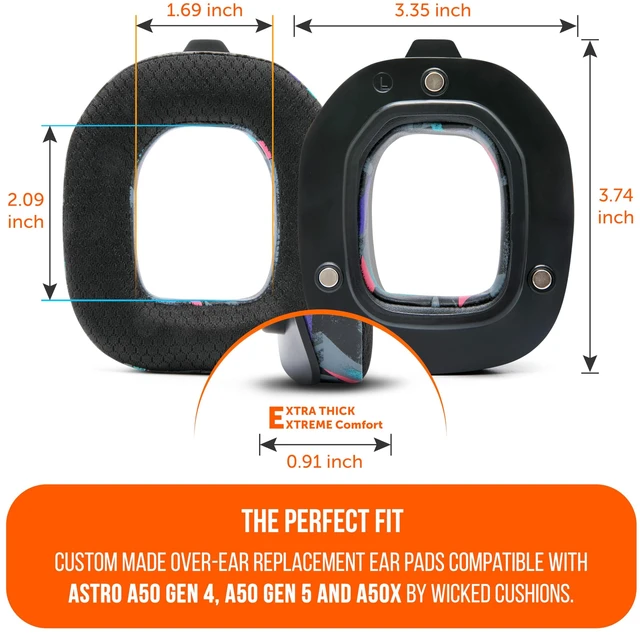 Alt view image 5 of 7 - Mod Kit A50 - Earpads & Headband for Astro A50 Gen 4/5 / A50x Made by Wicked Cushions Cooling Gel Earpads and Matching Headband that offer Enhanced Comfort & Durability 90's Black