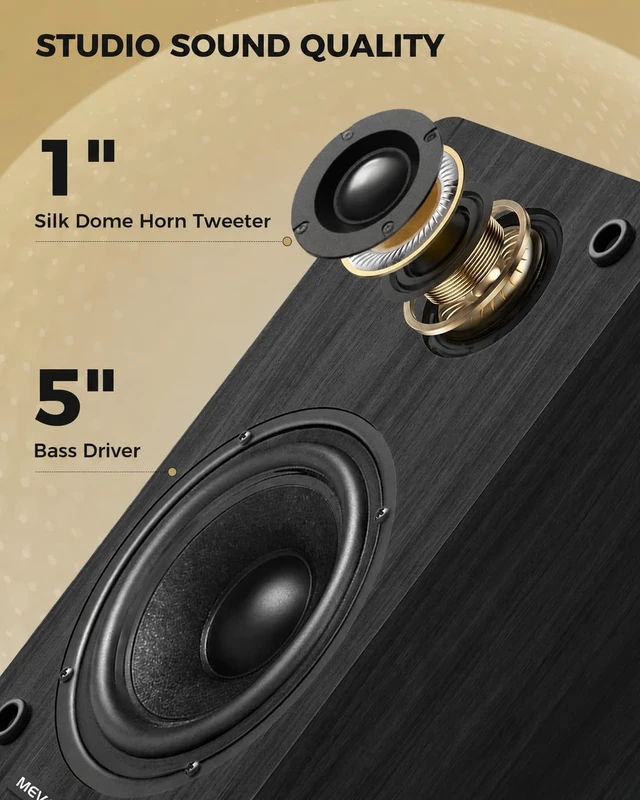 Alt view image 2 of 7 - Active Bookshelf Speakers Pair: 5-Inch Wired Stereo for PC and TV Black Multi-Device Stereo - USB Audio for PC; BT5.4/RCA/AUX for Compatible TVs; Dual 1-Inch Silk-Dome Tweeters + Bass/Treble