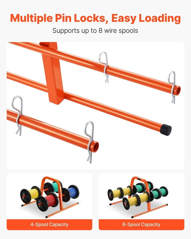 Alt view image 5 of 7 - Wire Spool Rack, 100 lbs Capacity, Smart Hand Caddy, Heavy-Duty Steel Wire Dispenser Holder for Up to 8 Spools, MAX 9.45 in Diameter, Easy Lift Design for Electrical Industrial and Retail Use