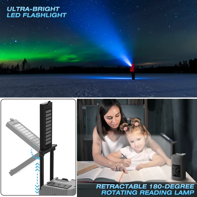 Alt view image 2 of 7 - Emergency Radio 4000mAh NOAA Weather Radio Solar Hand Crank Charging Radios Portable Am Fm Weather Radio with Charger, LED Flashlight, Reading Lamp, SOS Alarm for Indoor Outdoor Emergency