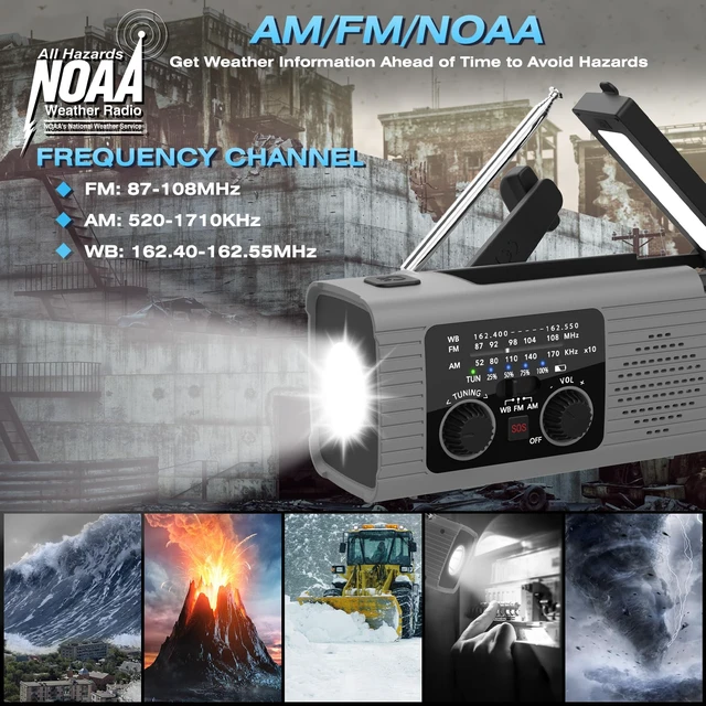 Alt view image 3 of 7 - Emergency Radio 4000mAh NOAA Weather Radio Solar Hand Crank Charging Radios Portable Am Fm Weather Radio with Charger, LED Flashlight, Reading Lamp, SOS Alarm for Indoor Outdoor Emergency